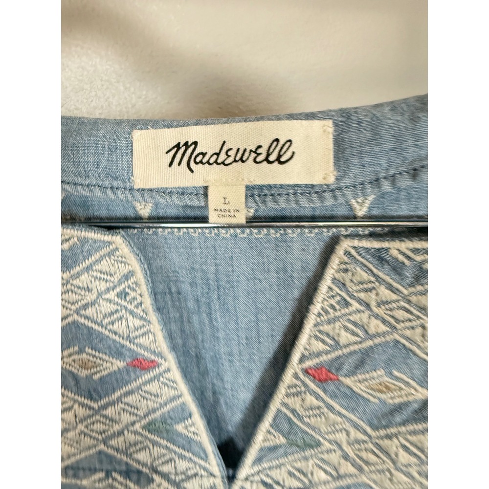 Madewell Embroidered Denim Shift Dress Blue Cotton G2560 Womens Large L - Picture 3 of 7
